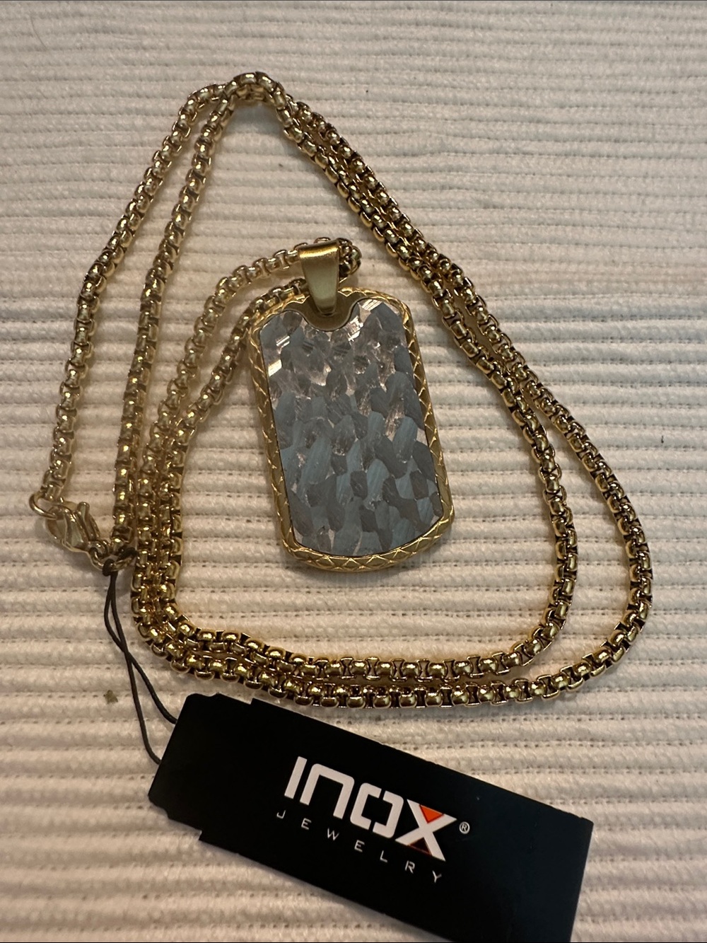 INOX Two-Tone Hammered Dog Tag Necklace for Men - Gold and Silver